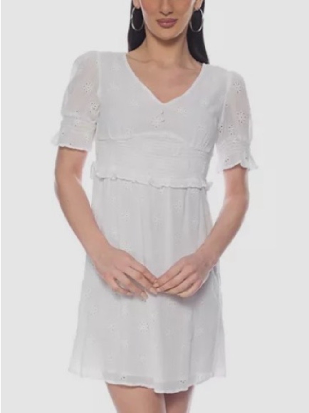 NEW 💕 TASH + SOPHIE White Cotton Eyelet Dress with smocked waist- Large